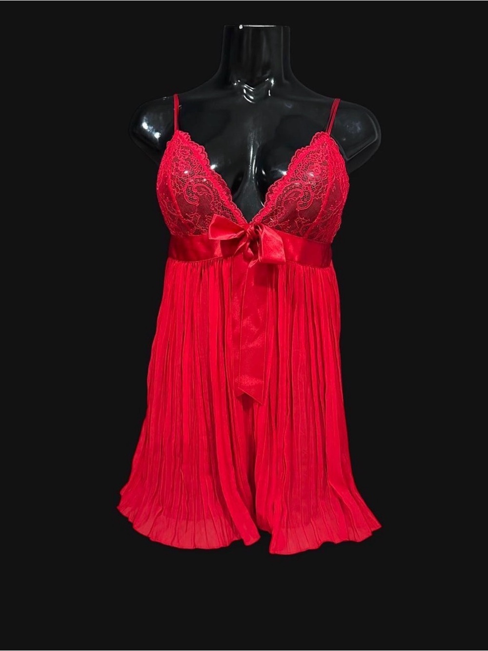 Victoria's Secret Red Lace & Satin Pleated Babydoll